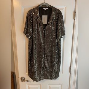 Vici Sequin Shirt Dress - Black & Gold